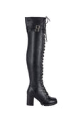 Women's Tall Knee-High Front Laced Double Buckle Motorcycle Boots