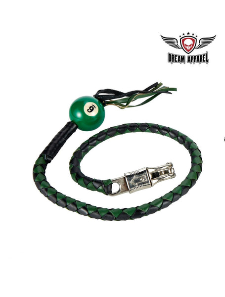 Black And Green Fringed Get Back Whip W/ Pool Ball