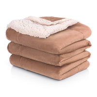 Lightweight Fluffy Reversible Plush Blanket for Bed Sofa Couch, 50 x 60 Inches, Camel