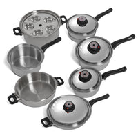 World's Finest 7-Ply Steam Control T304 Stainless Steel Cookware Set, 17 Pieces.