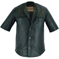 LEATHER PERFORATED MID SLEEVE MOTORCYCLE SHIRT Jimmy Lee Leathers Club Vest