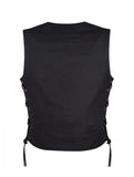 Ladies Black Denim, Side Laces 5 Snap Front Denim Vest by Jimmy Lee Leathers Jimmy Lee Leathers Club Vest