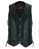 MEN'S SINGLE BACK PANEL CONCEALED CARRY VEST (BUFFALO NICKEL HEAD SNAPS) Jimmy Lee Leathers Club Vest