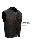 Men's Brown 1/2" Collar Leather Motorcycle Club Vest