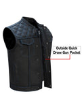 Mens Black Club Vest Diamond Design Blue Thread Premium Cowhide Leather