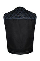 Mens Black Club Vest Diamond Design Blue Thread Leather & Denim