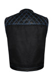 Mens Black Club Vest Diamond Design Blue Thread Leather & Denim