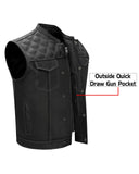 Mens Black Vest Diamond Padding WHITE Threading Premium Leather MC vest