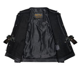 Men's Black Denim Dual CCW Pocket Motorcycle MC Vest Leather Trim by Club Vest Jimmy Lee Leathers Club Vest