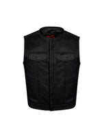 Mens Motorcycle Collarless CLUB VEST with Black Liner & Zipper Front Closure Jimmy Lee Leathers Club Vest