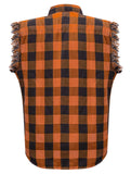 Men's Sleeveless Flannel Shirt Black & Orange Sleek Design Cotton Shirt Frayed Sleeves