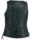 WOMEN’S ZIPPERED VEST STUDS WITH LACING DETAILS Jimmy Lee Leathers Club Vest