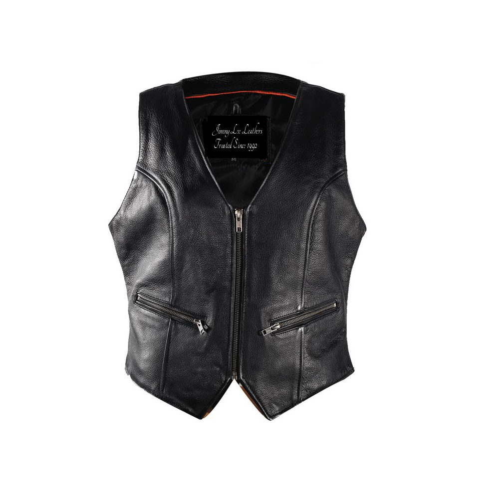 Womens Zip Up Naked Cowhide Leather Vest CCW