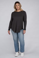 Plus Long Sleeve Round Neck Round Hem Top