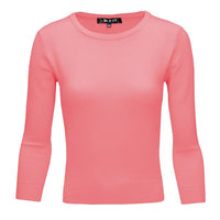 Crewneck 3/4 Sleeve Spandex Pullover Sweater