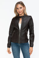 Snobbish PU Leather Biker Jacket with Side Zip Pockets