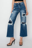 Risen Full Size High Rise Patch Detailed Wide Leg Crop Jeans