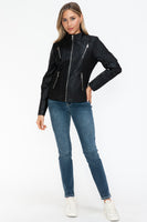 Snobbish Faux Leather Zip Up Mock Neck Jacket