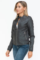 Snobbish PU Leather Biker Jacket with Side Zip Pockets