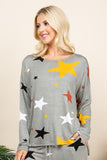 Super Lady High-Low Star Print Long Sleeve Lounge Top