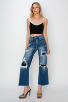 Risen Full Size High Rise Patch Detailed Wide Leg Crop Jeans