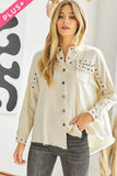 Plus Distressed hem button down oversize shirt