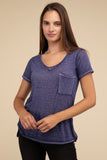 Washed Melange Burnout Scoop V-Neck Top