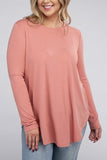 Plus Long Sleeve Round Neck Round Hem Top