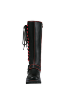 Women's Long Laced and Zipper Side Biker Boots Red Trim
