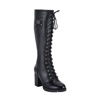 Women's Knee High Laced Boots with Zipper on Side