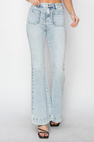 Risen Full Size High Rise Front Patch Pocket Flare Jeans