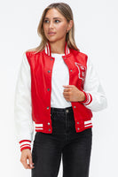 Love Me Now PU Leather Contrast Snap Down Bomber Jacket