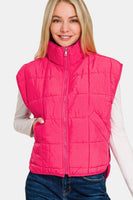 Zenana Zip Up Cropped Puffer Vest with Pockets