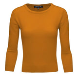 Crewneck 3/4 Sleeve Spandex Pullover Sweater