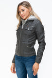 YMI Removable Faux Layered Multi-Pocket Jacket with Fuzzy Hood