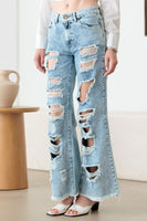 Litz La Distressed Frayed Hem Flare Jeans