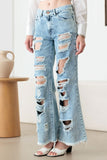Litz La Distressed Frayed Hem Flare Jeans