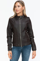 Snobbish PU Leather Biker Jacket with Side Zip Pockets