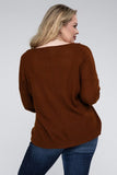 Plus Brushed Waffle V-Neck Button Detail Sweater