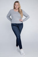 Plus Classic Ribbed Round Neck Long Sleeve