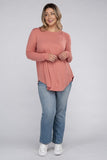 Plus Long Sleeve Round Neck Round Hem Top