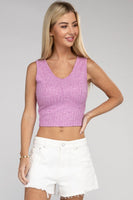 Ribbed Scoop Neck Cropped Sleeveless Top