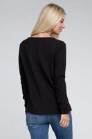 Melange Baby Waffle V-Neck Long Sleeve Top