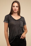 Washed Melange Burnout Scoop V-Neck Top