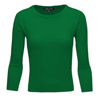 Crewneck 3/4 Sleeve Spandex Pullover Sweater