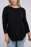 Plus Long Sleeve Round Neck Round Hem Top