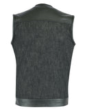 Men's Leather Over Denim Combo Vest Without Collar concealed carry